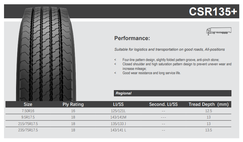 Llanta 215/75R17.5 18PR 135/133J CSR135+ TL Cargopower