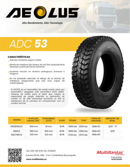 Llanta 235/75R17.5 18PR 143/141J ADC53