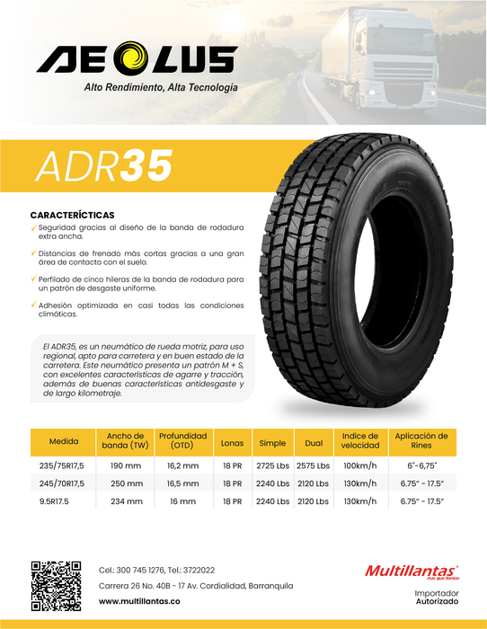 Llanta 235/75R17.5 18PR 143/141J ADR35