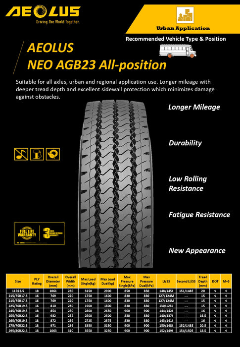 Llanta 265/70R19.5 18PR 143/141J Neo AGB23