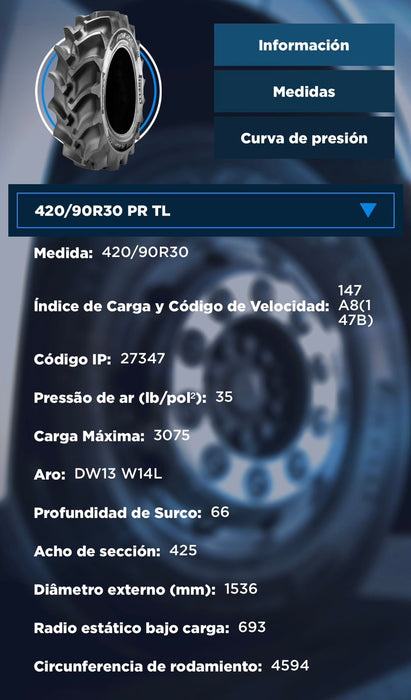 Llanta 420/90R30TL 147A8(147B) TL PDR22