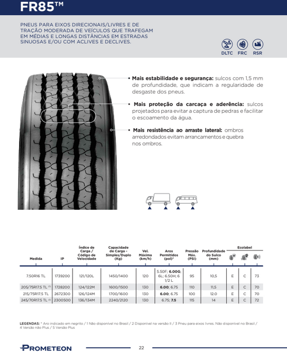 Llanta 7.50R16TL 121/120L 12 FR85