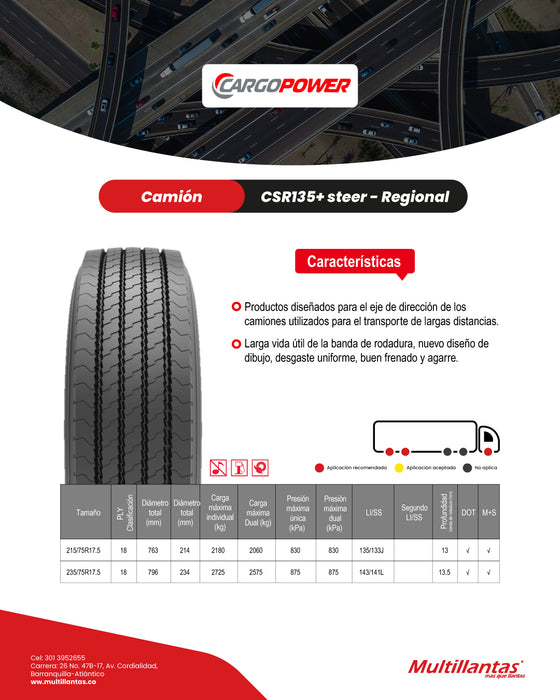 Llanta 9.5R17.5 18PR 143/141M CSR135+ TL Cargopower