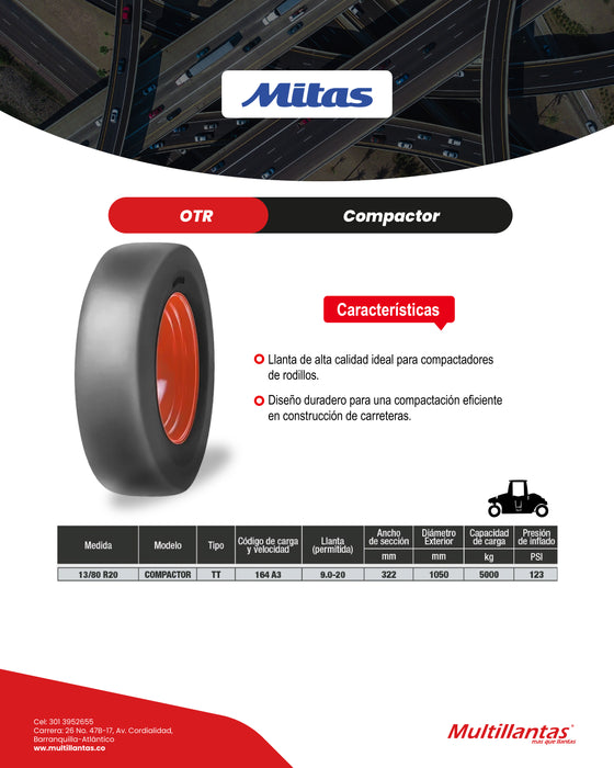 Llanta 13/80R20 164A3 Compactor TT Mitas