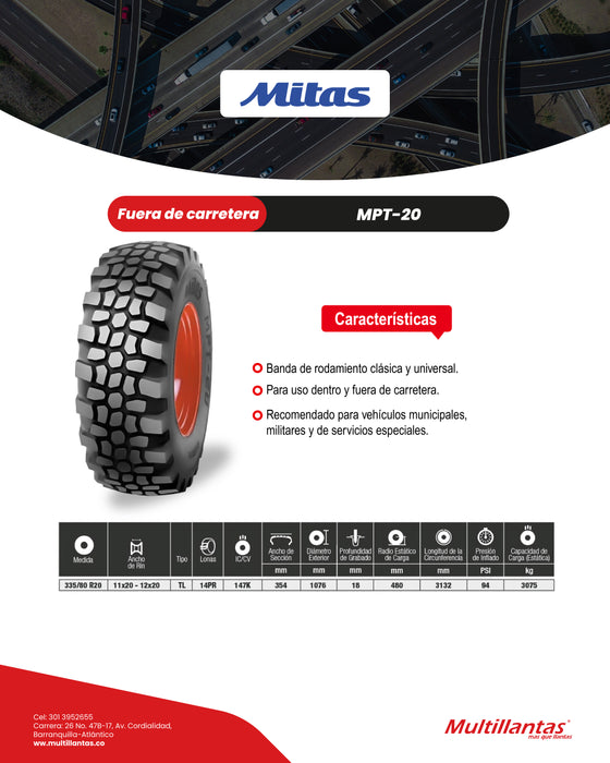 Llanta 335/80R20 147K MPT-20 TL Mitas