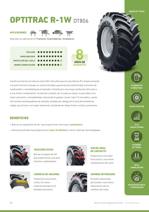 Llanta  320/85R24 R1W OPTITRAC DT806 122D GOODYEAR TL