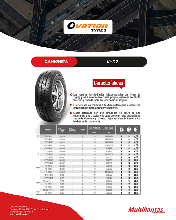 Llanta 175/70R14 LT 6Pr 95/93S V-02 Ovation
