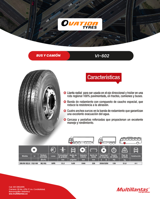 Llanta 295/80R22.5 18Pr 152/149M VI-602 XS Dir Ovation