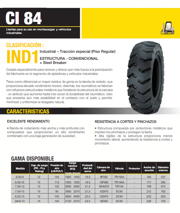 Llanta 6.00 - 9 12PR TT CI 84