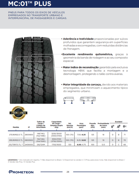 Llanta 295/80R22.5 152/148J154EM+SPL MC01