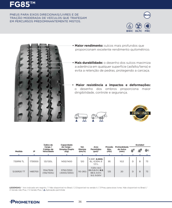 Llanta 7.50R16TL 121/120L 12 FG85