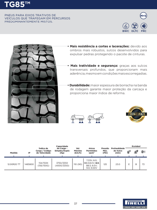 Llanta 11R24.5TL 149/146K TG85 Plus