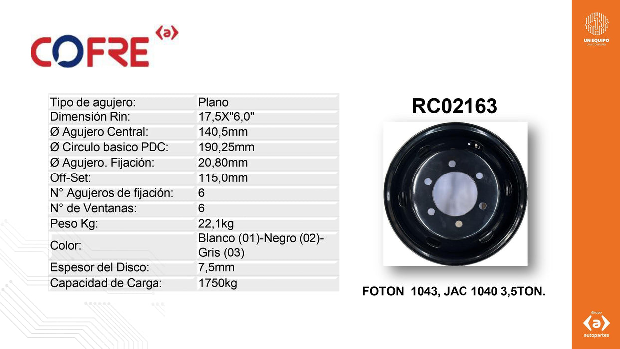 Rin Cofre TL17.5X6 JAC 1040 S/A 6V