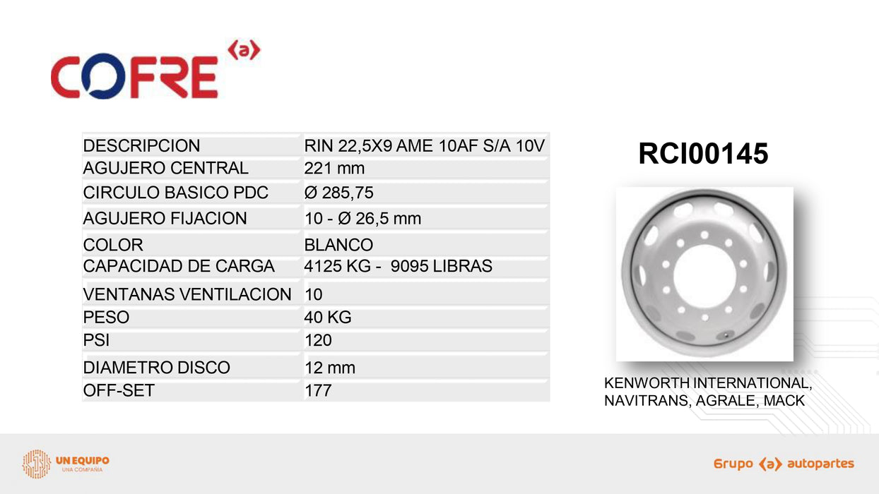 Rin Cofre TLDIS 22.5X9 AMERIC 10 VENT