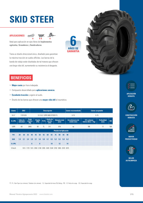 Llanta 12 - 16.5 Skid Steer 12PR Titan TL SKD