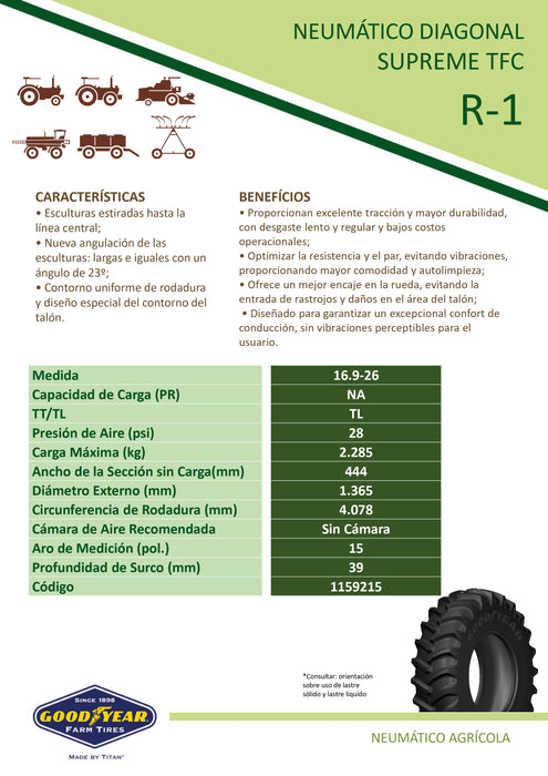 Llanta 16.9-26 R1 SUPREME TFC 10PR GOODYEAR TL