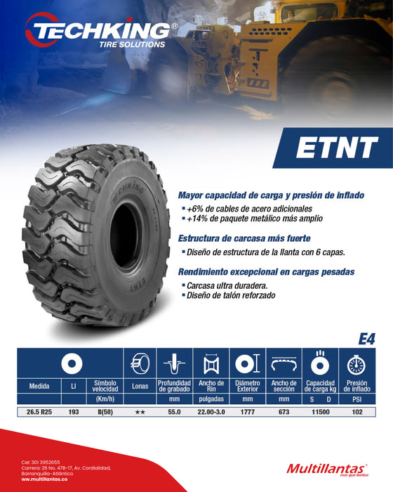 Llanta 26.5R25 193B ETNT ** C1 E4 TL Techking