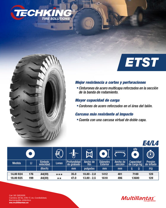 Llanta 18.00R25 199A4 ETST ** C1 E4 TL Techking