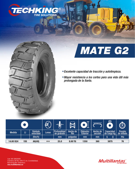 Llanta 14.00R24 155A8 Mate G2/L2 ** TL Techking