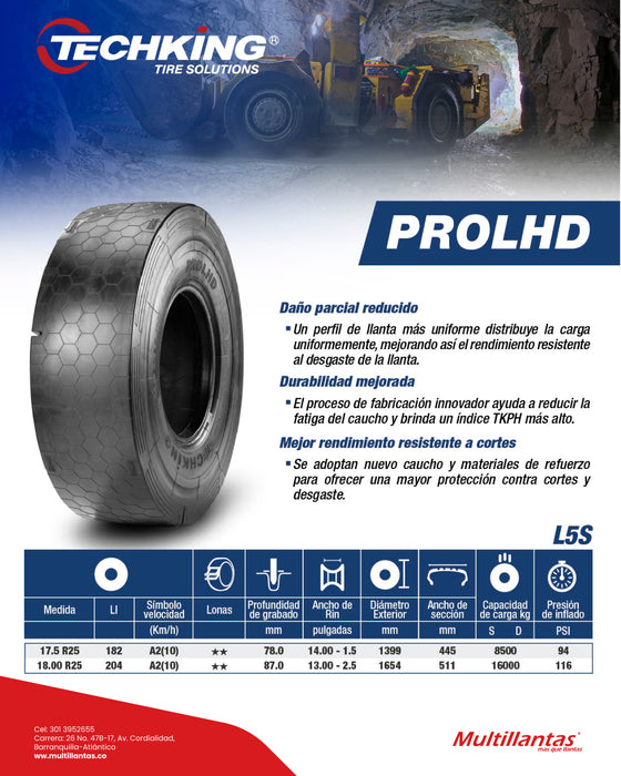 Llanta 17.5R25 182A2 PROLHD ** C2 L5S TL Techking