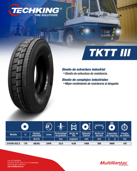 Llanta 310/80R22.5 175A8 TKTT III Tl Techking