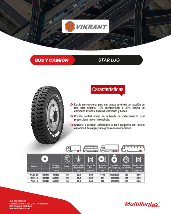 Llanta 1100-20 18Pr 152/147K Star Lug Tracc Vikrant