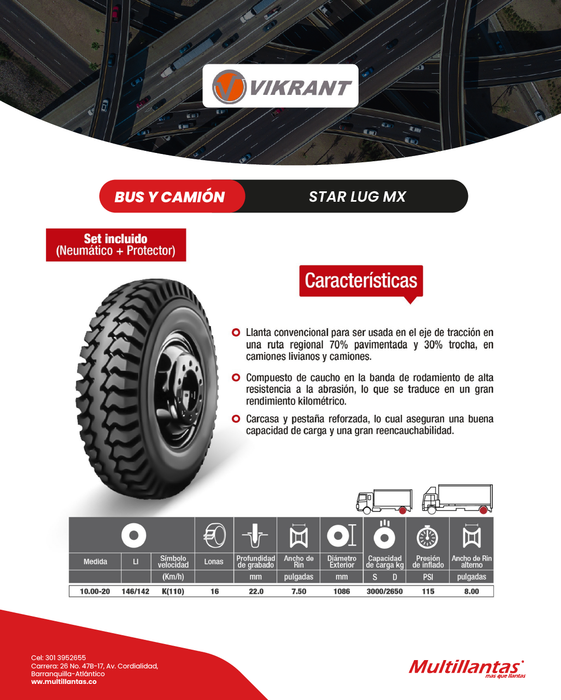 Llanta 1000-20 16Pr 146/142K Star Lug MX Trac Set (N+P) Vikrant