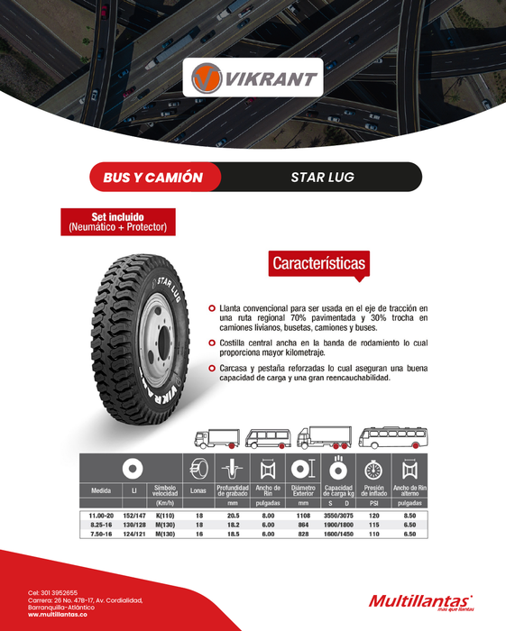 Llanta 1100-20 18Pr 152/147K Star Lug Tracc Set (N+P) Vikrant