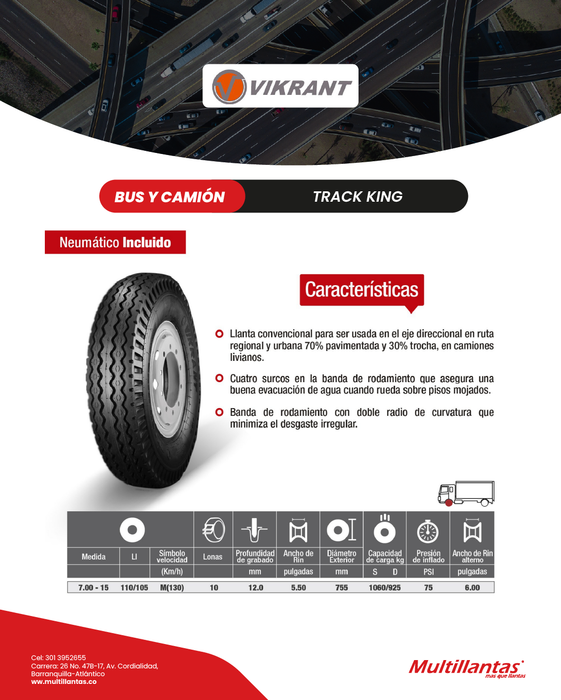 Llanta 700-15 10Pr 110/105M Track King Dir Set (N) Vikrant