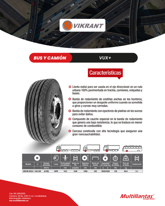 Llanta 295/80R22.5 16Pr 152/148J VUX+ Dir Vikrant