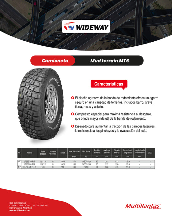 Llanta LT 265/65R17 10Pr 120/117Q MUD Terrain MT6 Wideway