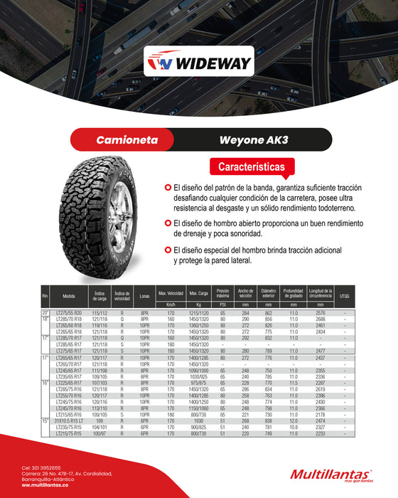 Llanta LT 215/65R16 10Pr 109/105S Weyone AK3 Wideway