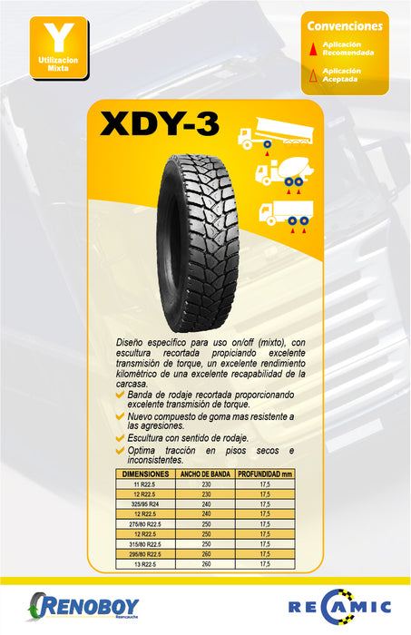 Reencauche de llantas para terreno Mixto – Tracción | Diseño XDY3