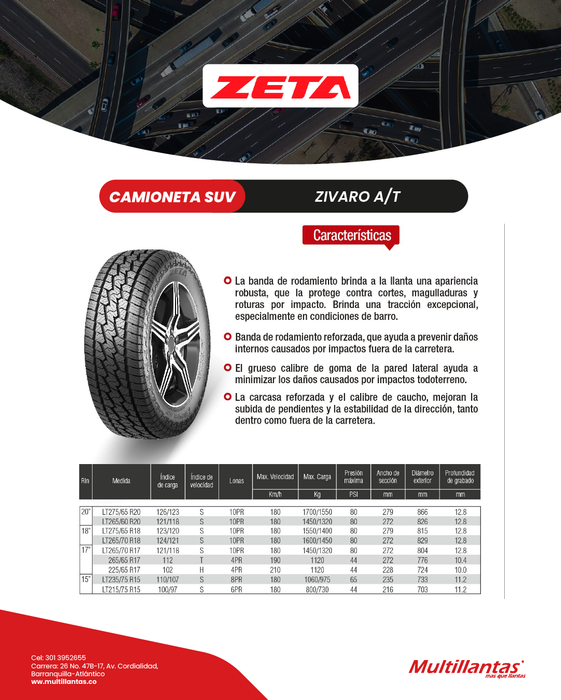 Llanta LT 235/75R15 8Pr 110/107S Zivaro A/T Zeta