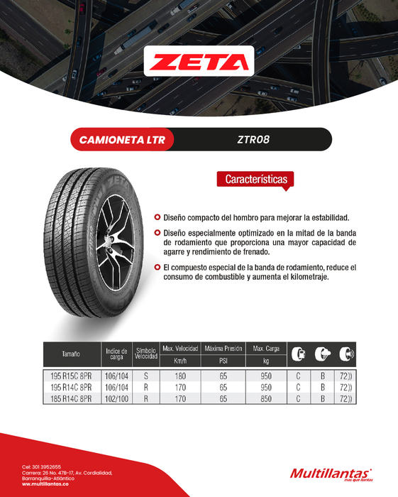 Llanta 195R14C 8Pr 106/104R ZTR08 Zeta