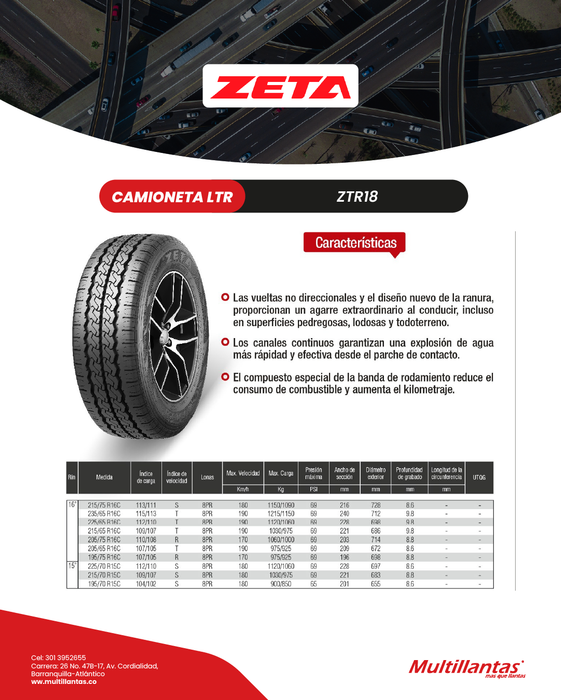Llanta 225/65R16C 8Pr 112/110T ZTR18 Zeta