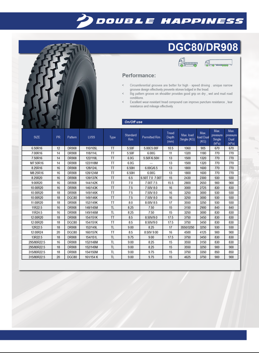 Llanta 295/80R22.5 18PR 152/149M DR908