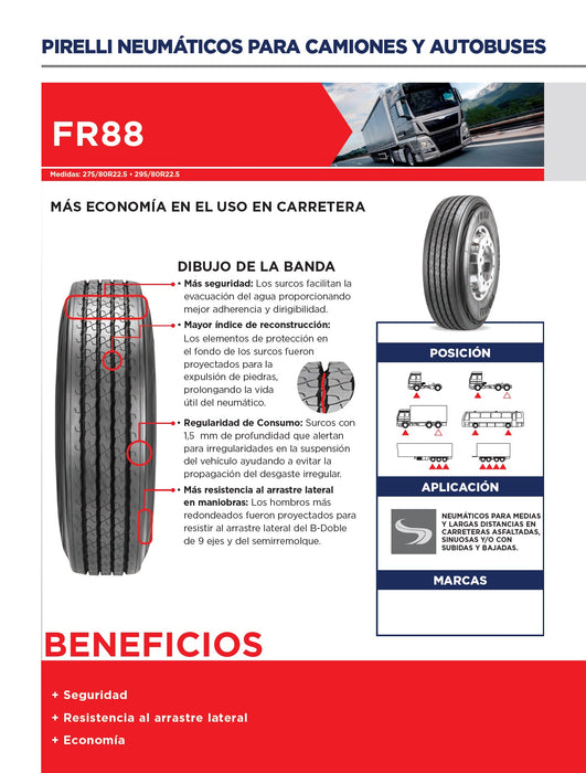 Llanta 295/80R22.5TL 152/148M FR88