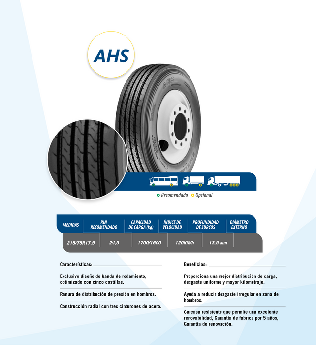 Llanta 215/75R17.5 126/124L F AHS