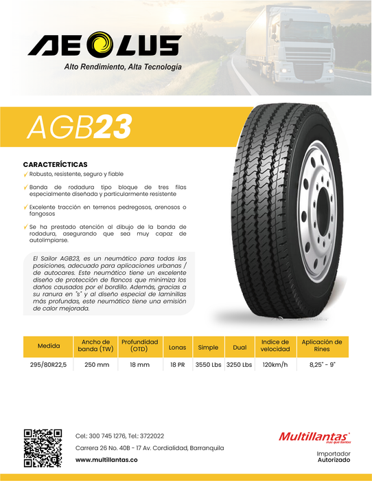 Llanta 295/80R22.5 18PR 152/149J AGB23