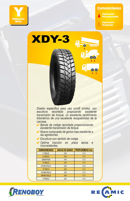 Servicio de Reencauche 11R22.5 XDY3