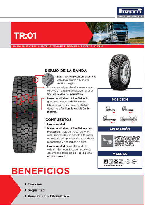 Llanta 315/80R22.5TL 156/150L(154M)M+S* TR:01s