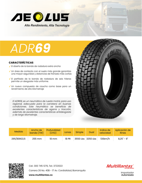 Llanta 295/80R22.5 18PR 152/149M ADR69