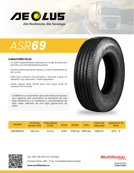 Llanta 295/80R22.5 18PR 154/149M ASR69