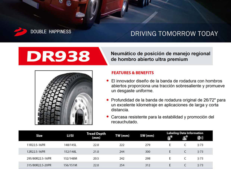 Llanta 12RR22.5 18PR 152/149L DR938