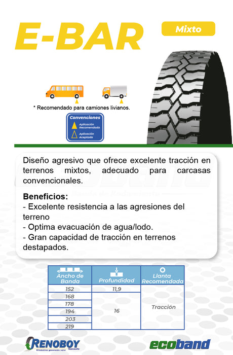Servicio de Reencauche 9.5R17.5 E-BAR