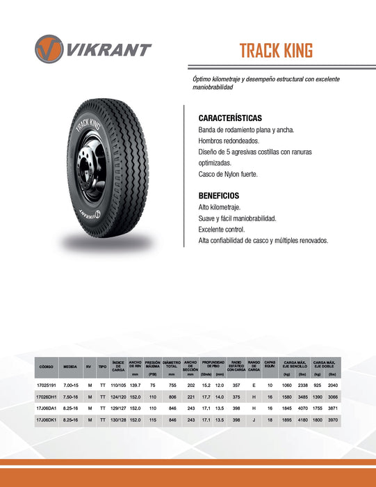 LLANTA 7.50-16 16PR 124/120M TRACK KING DIR VIKRANT