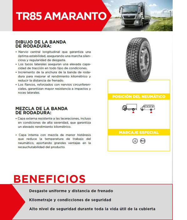 Llanta 205/75R17.5TL 124/122M Amaranto TR85