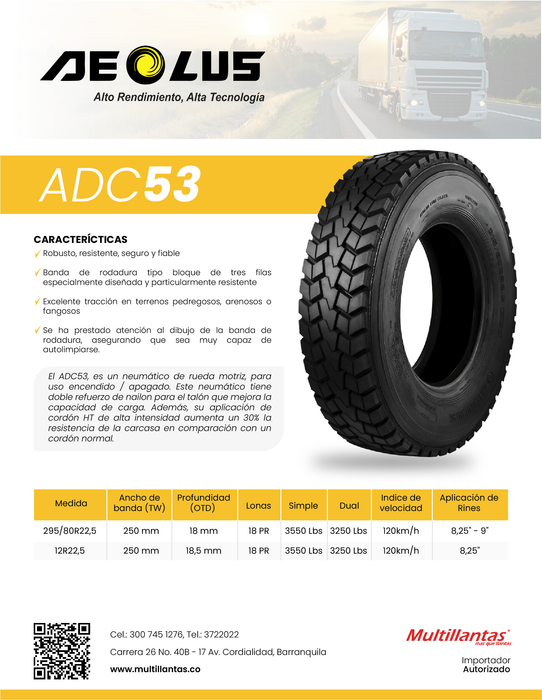 Llanta 315/80R22.5 20PR 157/154M ADC53