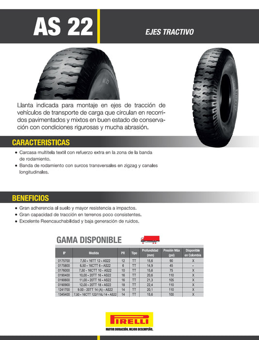 Llanta 9.00 - 20 14PR TT 140/137J AS22